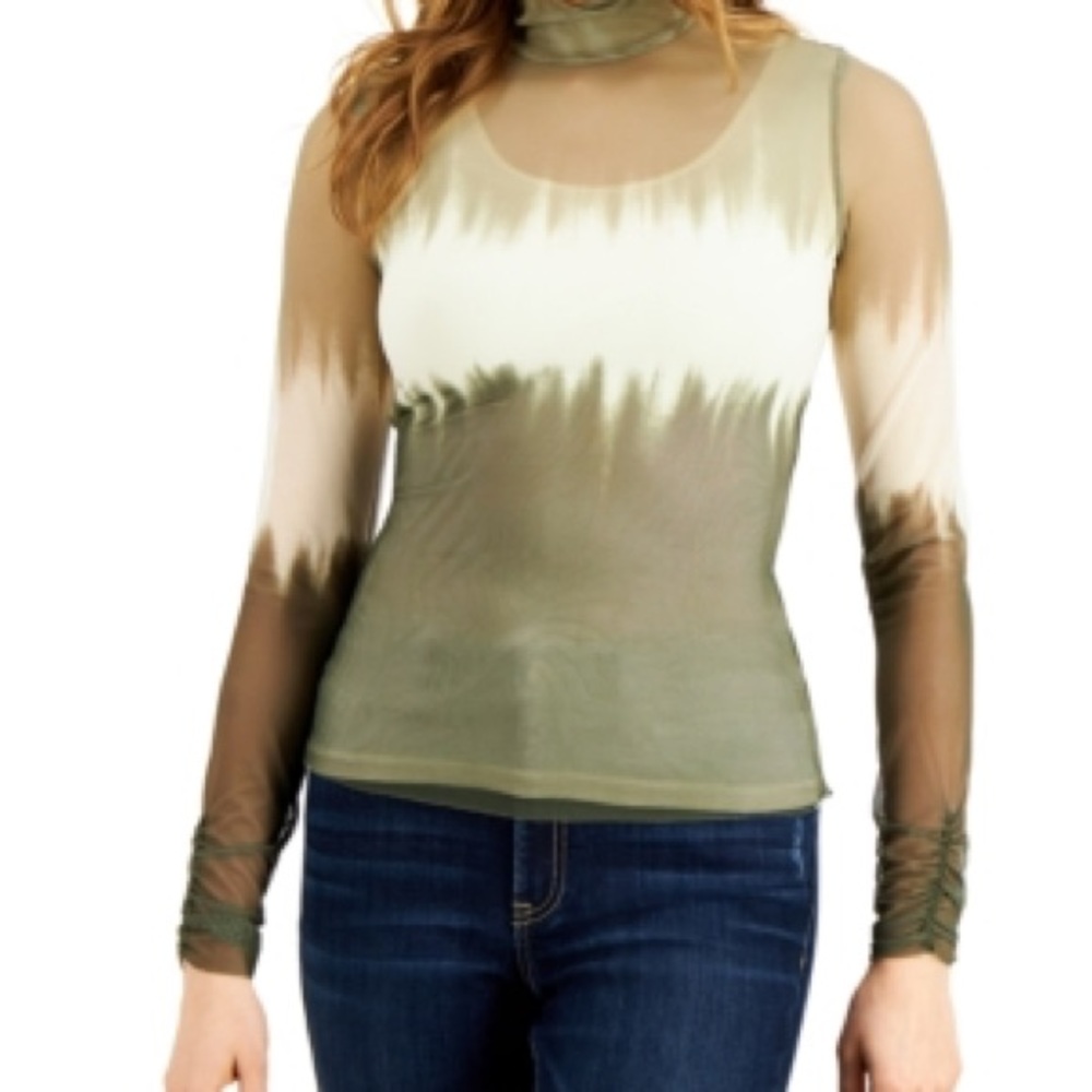 Love Fire Green Mock-Neck Snake Print Sheer Top - Juniors size large